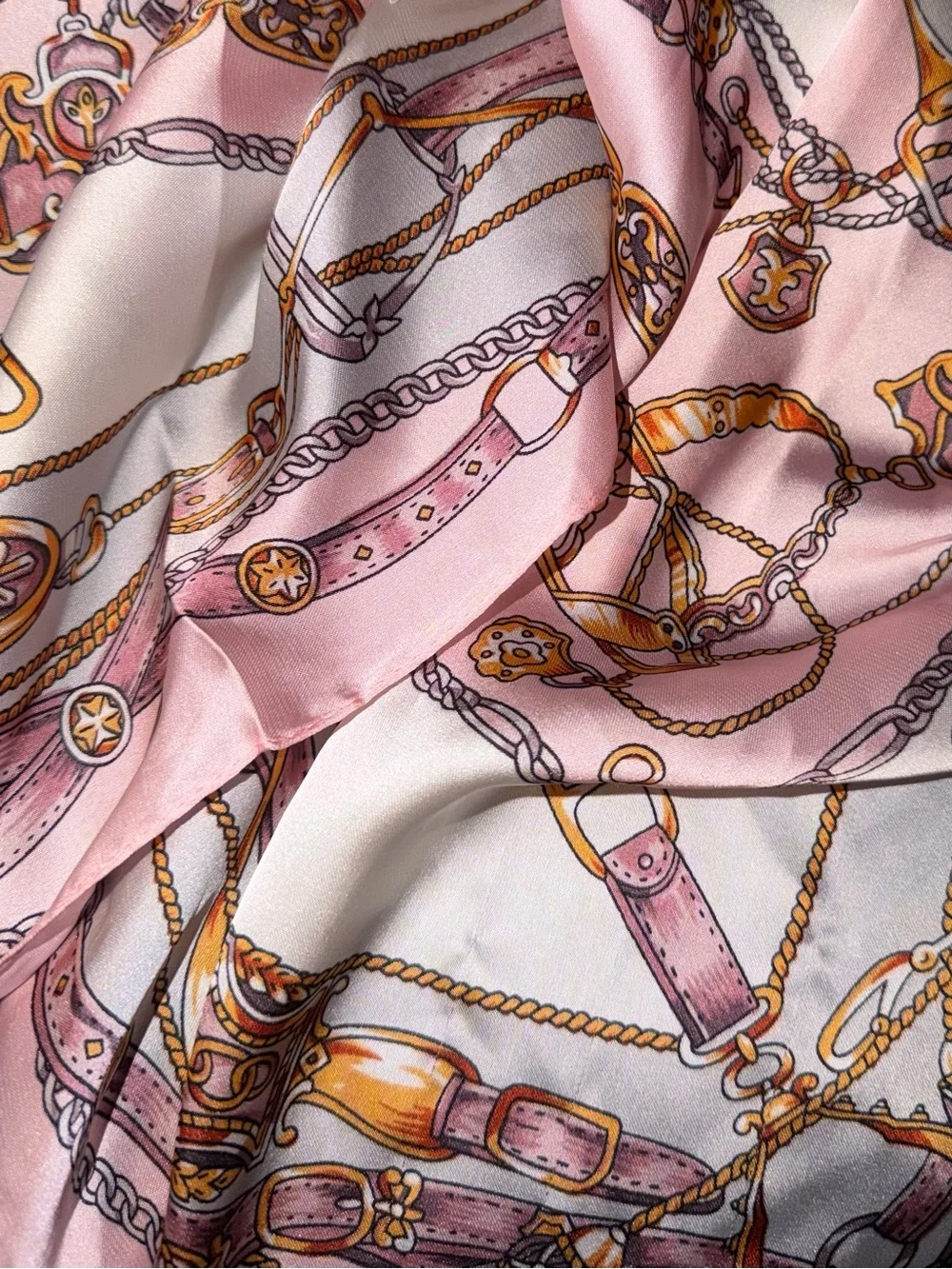 nOir Jewelry Pink & Gold Chain-Print Women's Scarf/Hair Scarf